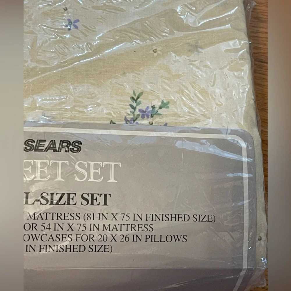 🆕Sears Full-Size Sheet Set beige with Purple Floral cottage core 1980s double‎